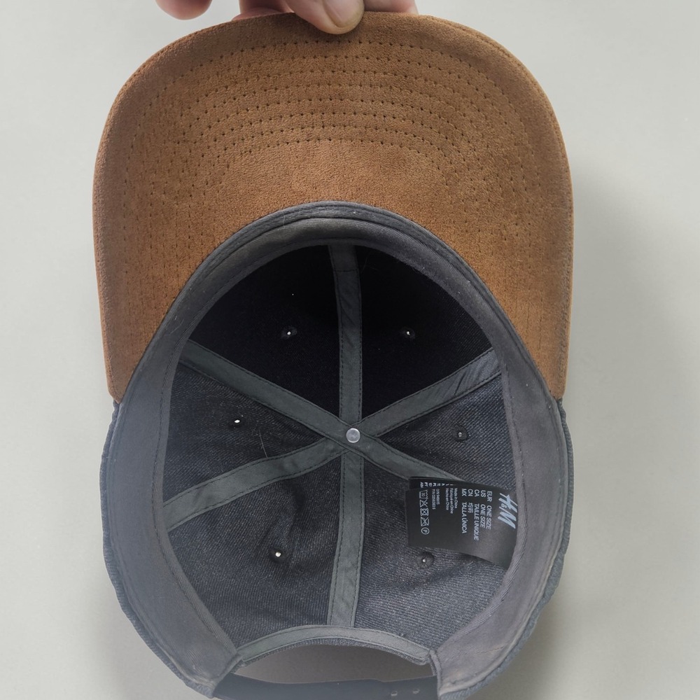 Snapback‎ Hat Mens Gray Brown Faux Suede Flat Brim H&M London Adjustable  Cap - Picture 6 of 7